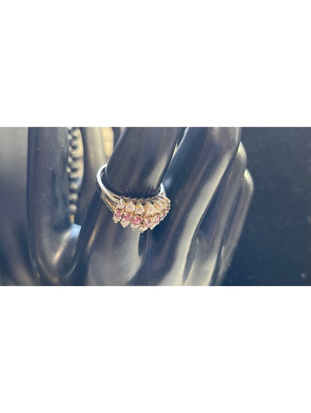 3 Row Ruby CZ Sterling Silver Cluster Ring Size 10